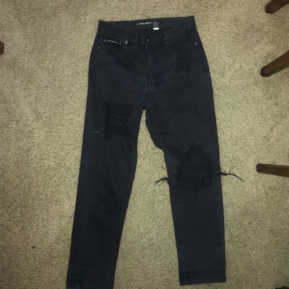 DKNY black distressed mom jeans